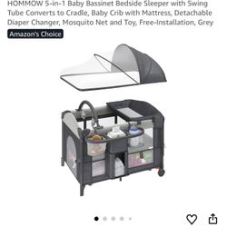 NEW HOMMOW 5-in-1 Baby Bassinet Bedside Sleeper with Swing Tube
