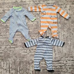 3 Pack of Newborn Zipdown Striped Footie Pajamas