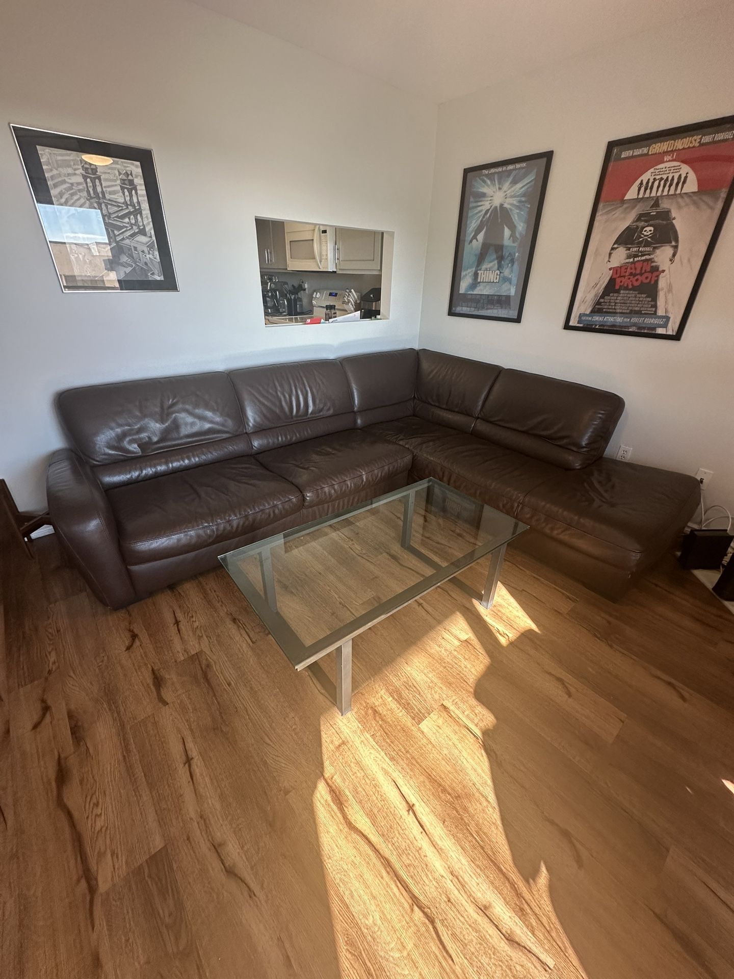 Natuzzi Italian Leather Sectional Sofa - Brown
