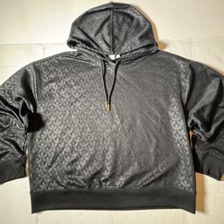 Pre Owned Good Last Photo  I have not tried to remove small white marks  Adidas Originals  All Over Logo Hoodie  Loose Fit Black  Women  Size Large 