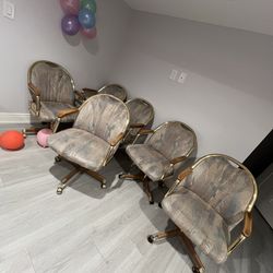 Solid Wood Dining Set – Table + 6 Swivel Chairs