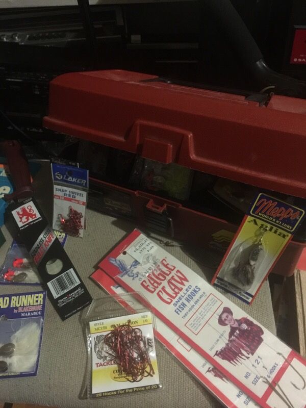 Tackle box with everything but the fish. Vintage