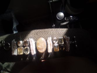 Wide Gemstone and Pearl Statement Bracelet - Starborn 925