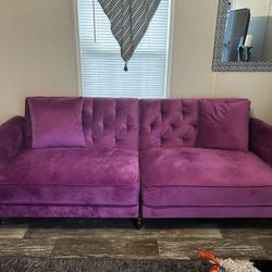 8 1/2 Feet Plush Purple Velvet Couch