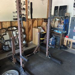 Power Rack + Barbell + 45 lb Plates – Home Gym Setup