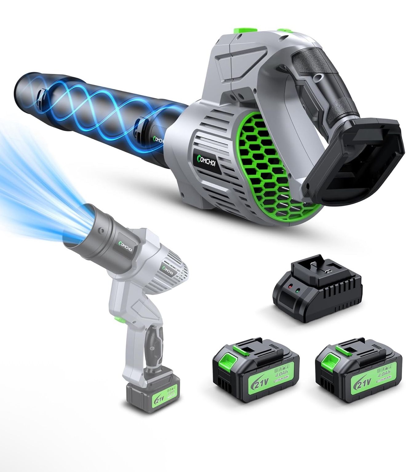 New Leaf Blower - 500000RPM Cordless Electric Blower - 4.0Ah Batteries and Charger - 3 Speed Mode - 21V Lightweight Leaf Blower for Patio Cleaning, La