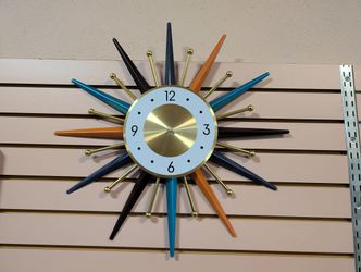 Vintage Mid Century Atomic Starburst Wall Clock Multicolor Metal - HANDS MISSING