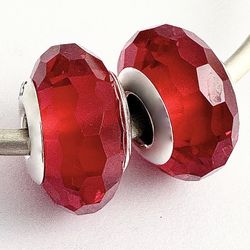 2 Charms For Pandora Red Faceted Murano Charms 925 Sterling Silver Cores 