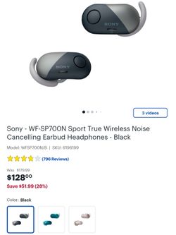 Sony - WF-SP700N Sport True Wireless Noise Cancelling Earbud Headphone