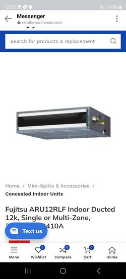 Fujitsu ARU12RLF Indoor Ducted 12k, Single or Multi-Zone, 208/230V, R410A