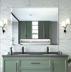 New: Mirrorons 40" x 32" Beveled Frameless Bathroom Vanity Mirror