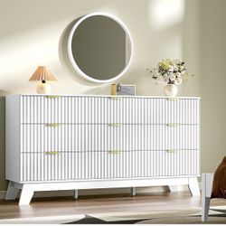 White fluted nine drawer dresser/TV stand G054 – WH