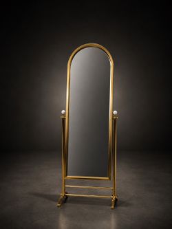 Vintage Hollywood Regency Brass Cheval Floor Mirror