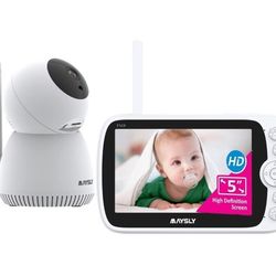 Video Baby Monitor with Camera and Audio 1080P 5" LCD Screen with Night Vision Two Way Audio Temperature Detection VOX Mode 1000ft Range Support Video