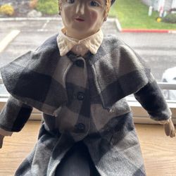Vintage Handmade Sherlock Holmes Composition Doll – Folk Art Style