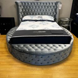 Mention Jon Green to the staff to confirm this price/offer! 🔥 Green Velvet Upholstered  Queen Size Bed Frame With Round Storage/King Size Bed Frame W