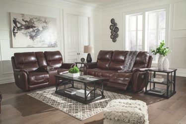 Genuine leather power reclining sofa and love seat