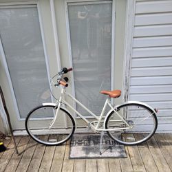 Franklin 3 Speed Brooklyn Bike Large Ivory with Brown Leather Detail