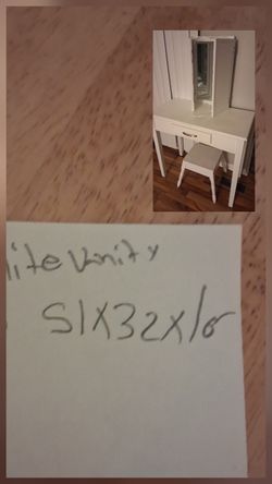 White Vanity Table with Mirror and Stool