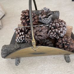Vintage Brass Fireplace Log Holder - Claw Fe
