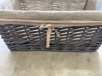 Gray Wicker Basket with Liner 20”x13”x9”