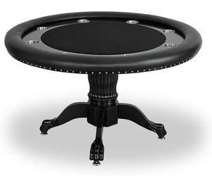 Round Black Pedestal Poker Table with Cup Holders