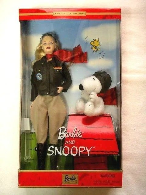 Barbie & Snoopy Figure Plush Doll Toy Flying Ace Jacket Goggles Muffler 