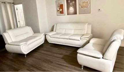 Modern style white leather three piece couch set