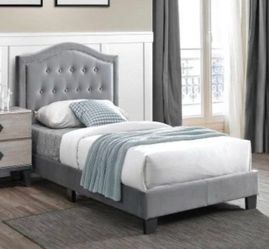 Gray Upholstered Twin Bed Frame With  Matress Included