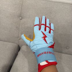 Bruce Bolt Adult  Long Cuff Baby Blue Batting Gloves Size M 