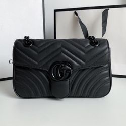 Black On Black Leather Bag High Quality 