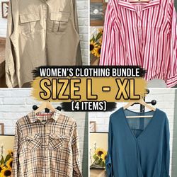 Lot of 4 NEW Women Casual Tops Blouses Size L XL Bundle Long Sleeve Shirts