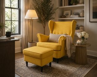 IKEA STRANDMON Wingback Chair & Ottoman – Mustard Yellow Accent Chair