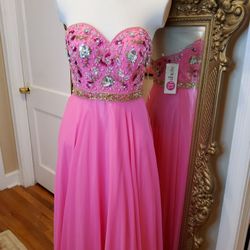 NWT Fushia/Hot Pink Formal Gown, Ladies 6ish, Beaded Bodice 