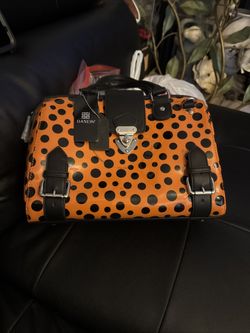 Shiny Orange And Black Dot Purse