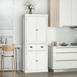 Freestanding Modern Farmhouse 4 Door Kitchen Pantry Cabinet, Storage Cabinet Organizer with 6-Tiers, 1 Drawer and 4 Adjustable Shelves