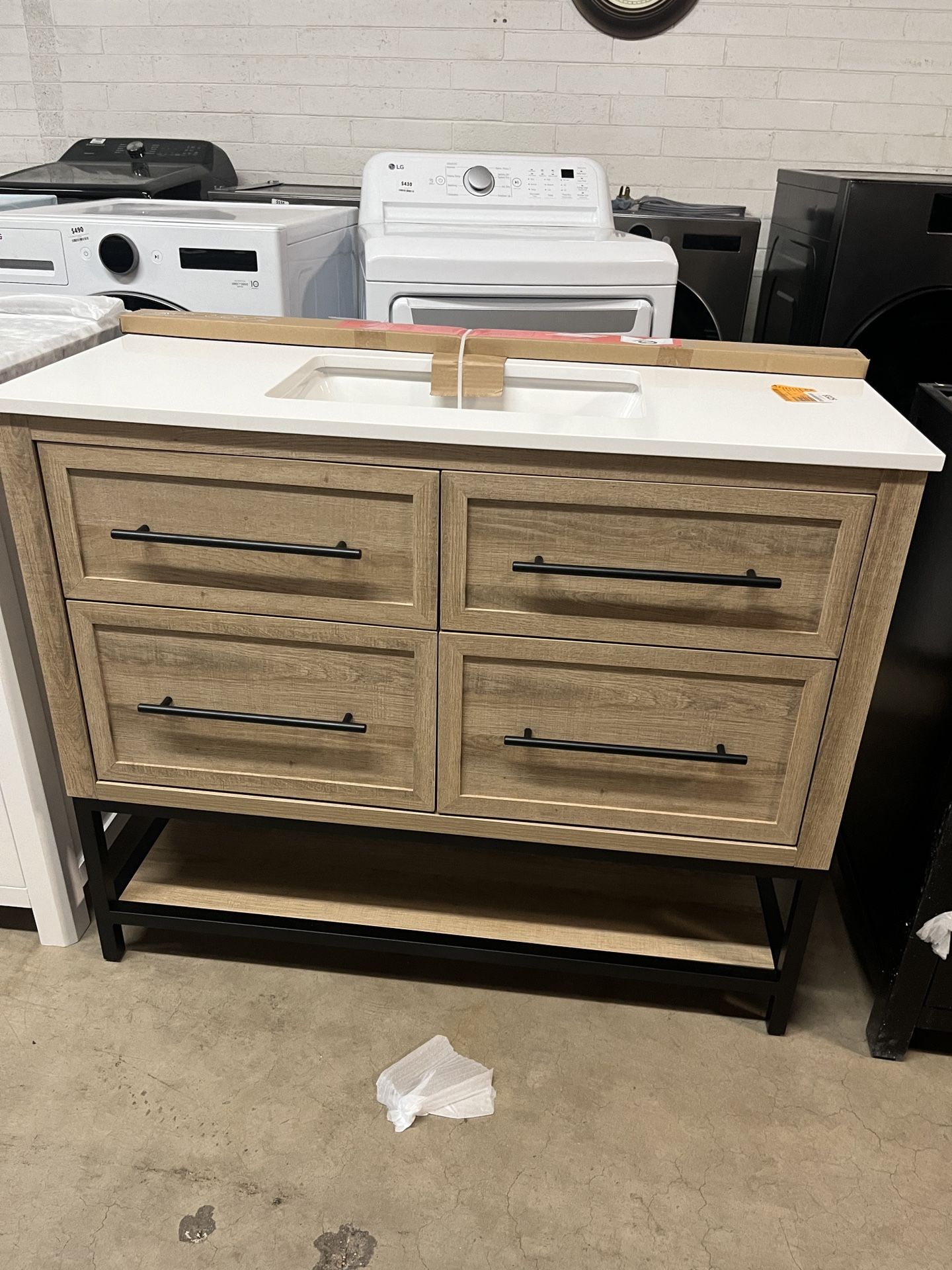 Corley 42 in. W x 19 in. D x 34 in. H Single Sink Bath Vanity in Weathered Tan with White Engineered Stone Top