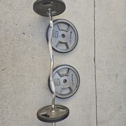 Curl Bar With 25lb, 10 Lb And 5 Lb Weights