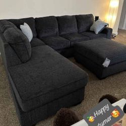 AP🎉Slate Gray L Shaped Sleeper Sectional Couch With Chaise// Financing & Delivery 