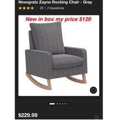 New in box gray rocking chair $120 firm cash only pick up East Palmdale 
