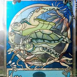AMIA Stained Glass Hand Painted Sea Turtles 🐢 6x5 Inches 