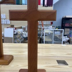 Solid Wood Standing Cross, Minimalist Christian Altar Decor, Double-Sided Prayer Tabletop Cross 11 inches