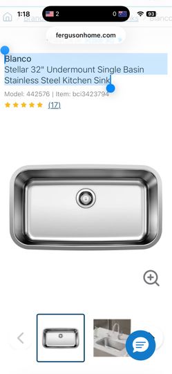 Stainless steel kitchen sink (undermount 32”)