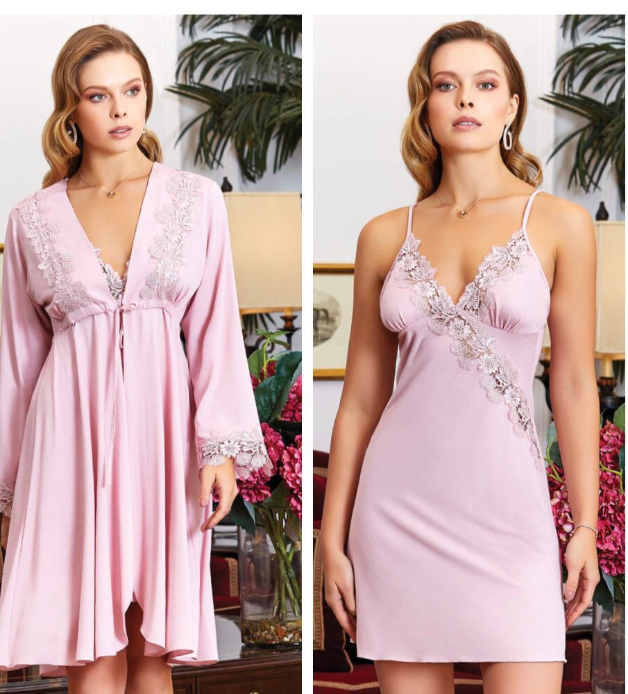 2 Piece Cotton Pink Night Gown(Junior Size)