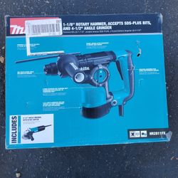 New Makita HR2811FX Rotary Hammer 1-1/8" SDS PLUS & 4-1/2" Angle Grinder Combo