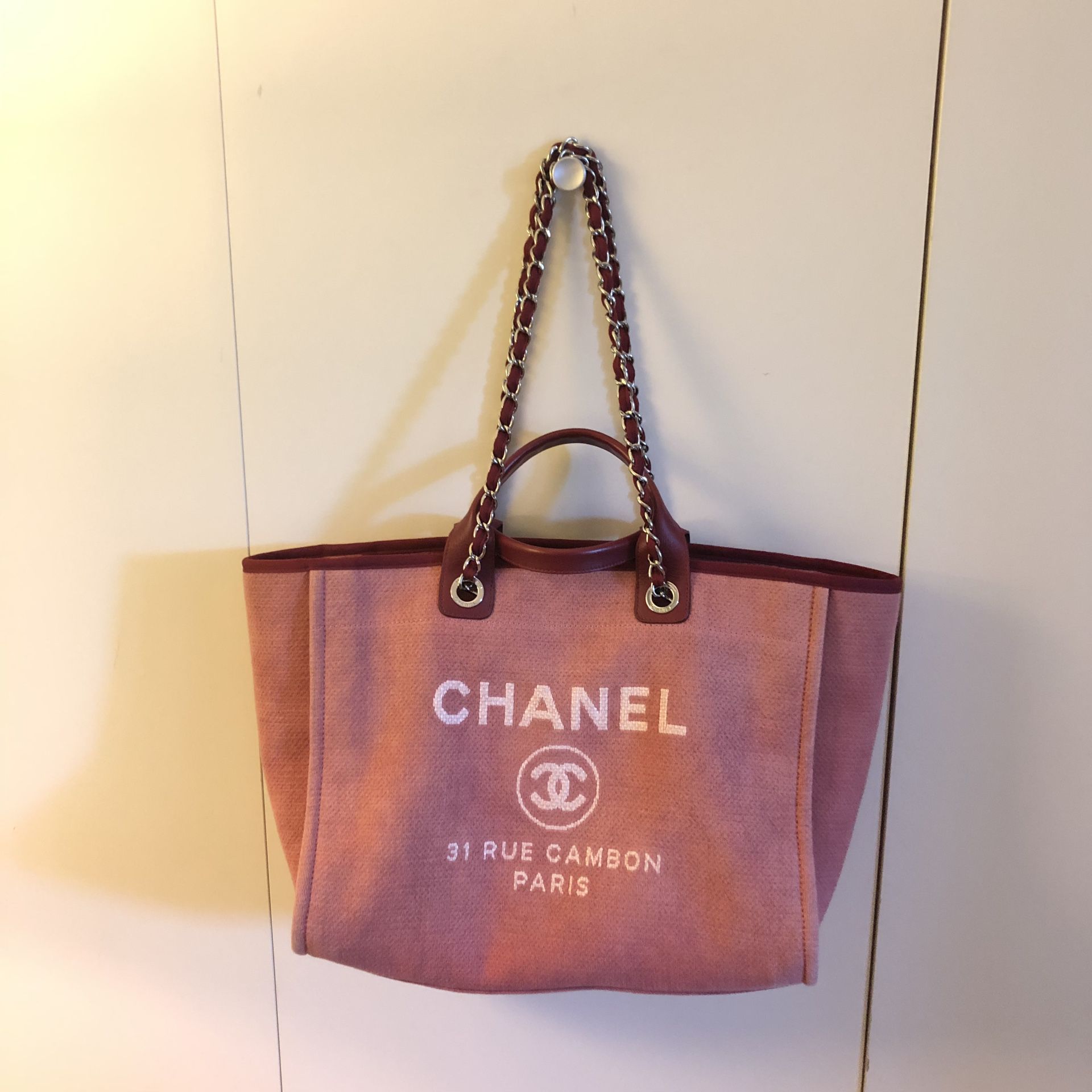 Authentic Chanel Deauville Large Tote Bag Red for Sale in San