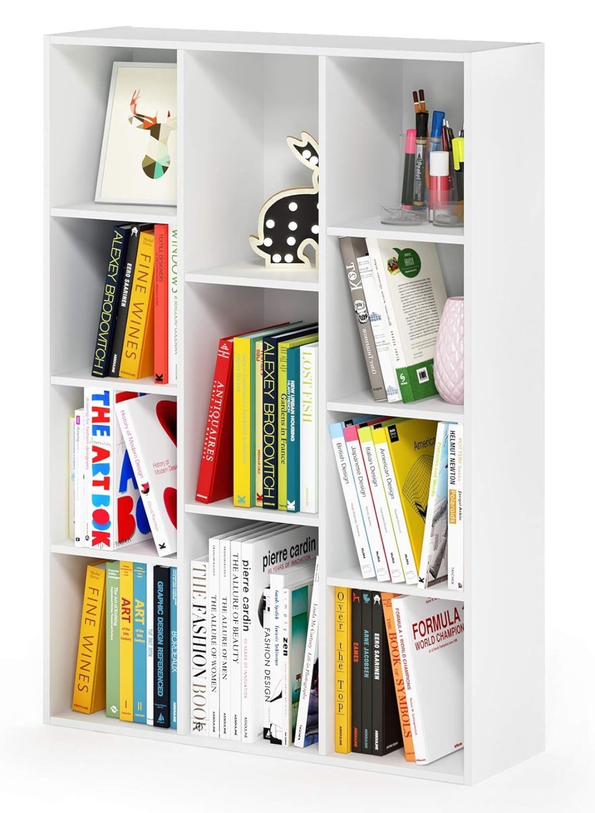 Furinno LUDER Book Shelf, 11-Cube Bookshelf, Reversible Bookcase, 9.4" x 29.1" x 41.7", for Living Room, Bedroom, Home Office, White @Q4-103
