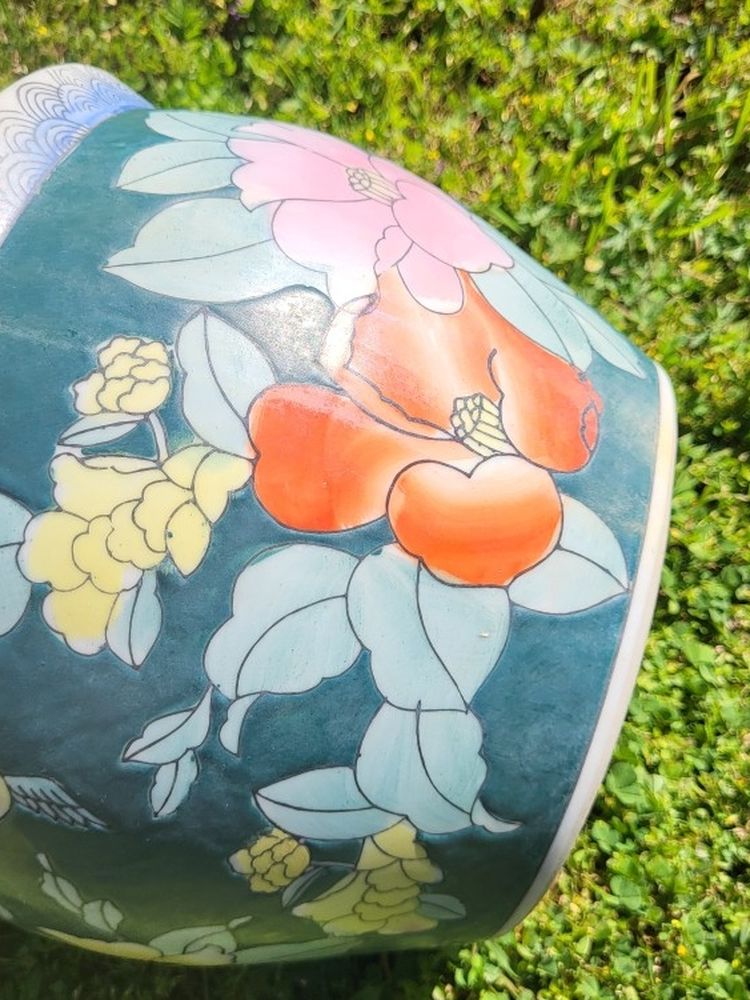 Vintage Chinese China Oriental Floral Ceramic Fishbowl Planter Pot