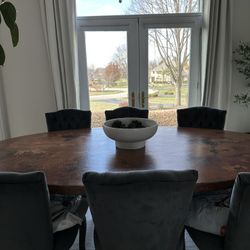 Arhaus Copper Dining Table With 8 Chairs 