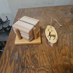 Wooden Coasters And Christmas Tree Ornament